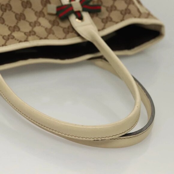 GUCCI GG Canvas Web Sherry Line Pretty Tote Bag Beige Gold 163805 Auth BA4357 - Picture 8 of 16